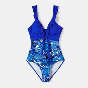 Pat Pat Womens Size L LARGE‎ Ruffle Tropical Deep V-Neck One Piece Swimsuit NWT